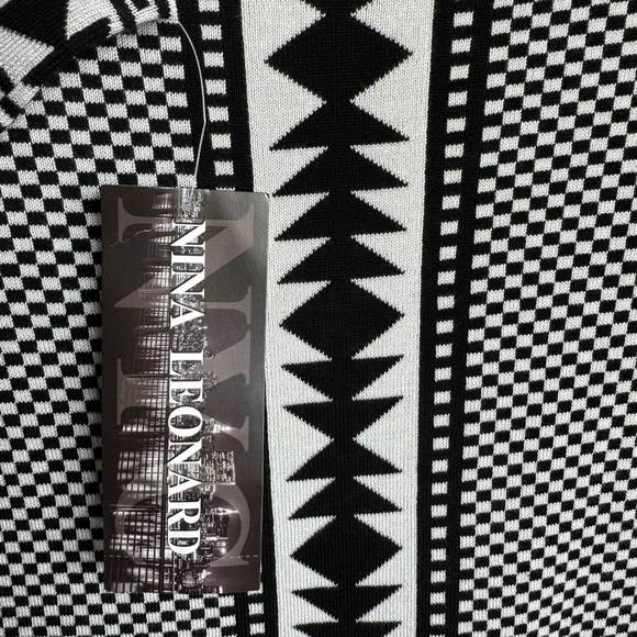 NWT Nina Leonard Black/Ivory Geometric Print Sweater Dress, Size S - Picture 6 of 7